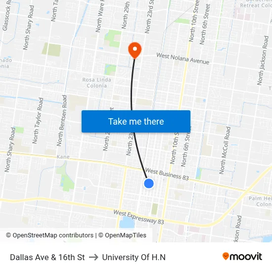 Dallas Ave & 16th St to University Of H.N map