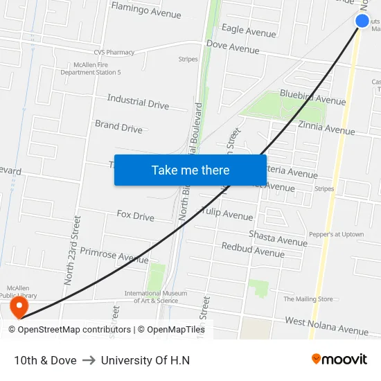 10th & Dove to University Of H.N map