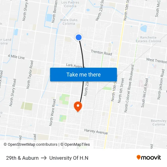 29th & Auburn to University Of H.N map