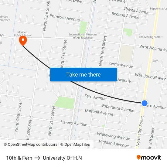 10th & Fern to University Of H.N map