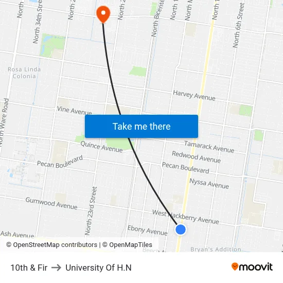 10th & Fir to University Of H.N map