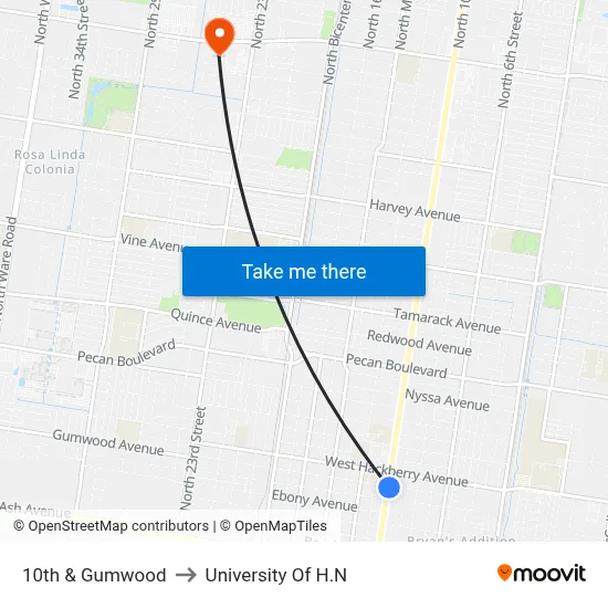 10th & Gumwood to University Of H.N map