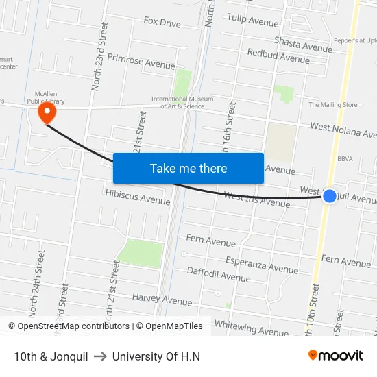 10th & Jonquil to University Of H.N map