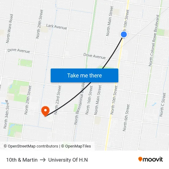 10th & Martin to University Of H.N map