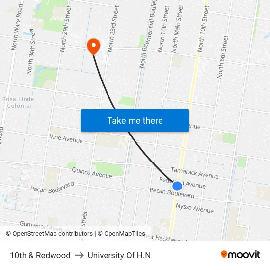 10th & Redwood to University Of H.N map