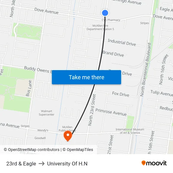 23rd & Eagle to University Of H.N map
