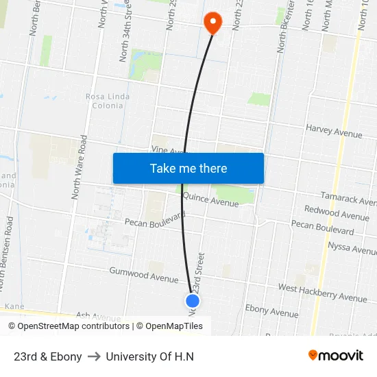 23rd & Ebony to University Of H.N map