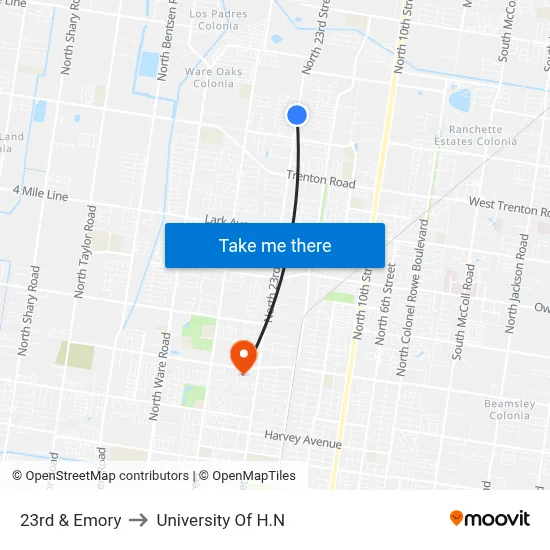 23rd & Emory to University Of H.N map