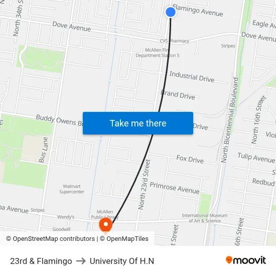 23rd & Flamingo to University Of H.N map