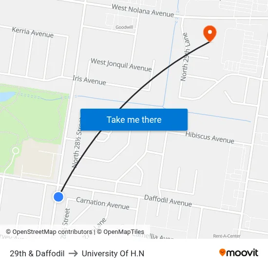 29th & Daffodil to University Of H.N map