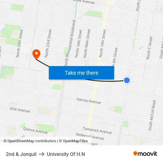 2nd & Jonquil to University Of H.N map