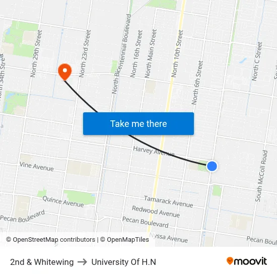 2nd & Whitewing to University Of H.N map