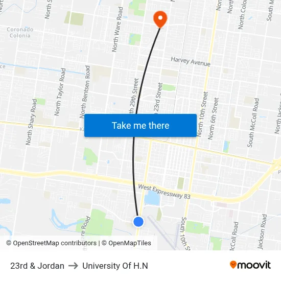 23rd & Jordan to University Of H.N map