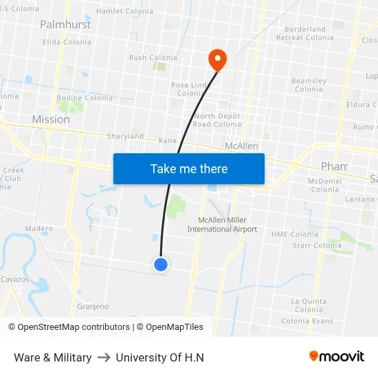 Ware & Military to University Of H.N map
