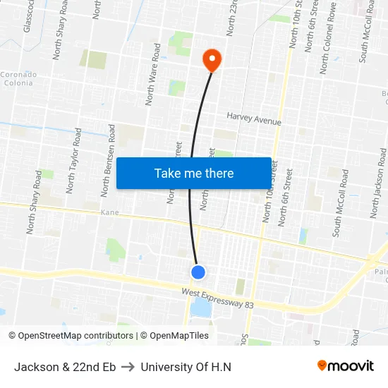 Jackson & 22nd Eb to University Of H.N map