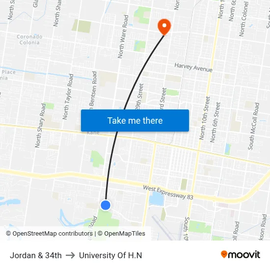 Jordan & 34th to University Of H.N map