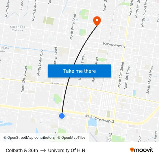 Colbath & 36th to University Of H.N map