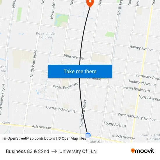 Business 83 & 22nd to University Of H.N map