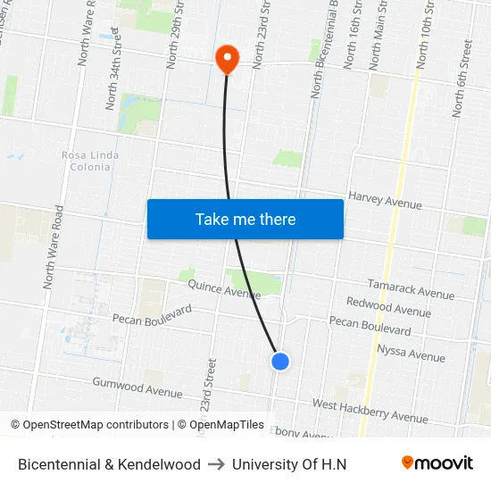 Bicentennial & Kendelwood to University Of H.N map