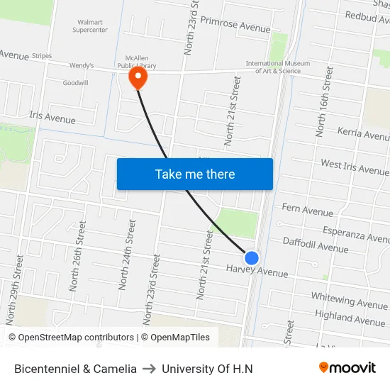 Bicentenniel & Camelia to University Of H.N map