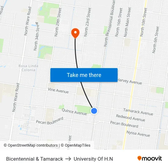 Bicentennial & Tamarack to University Of H.N map