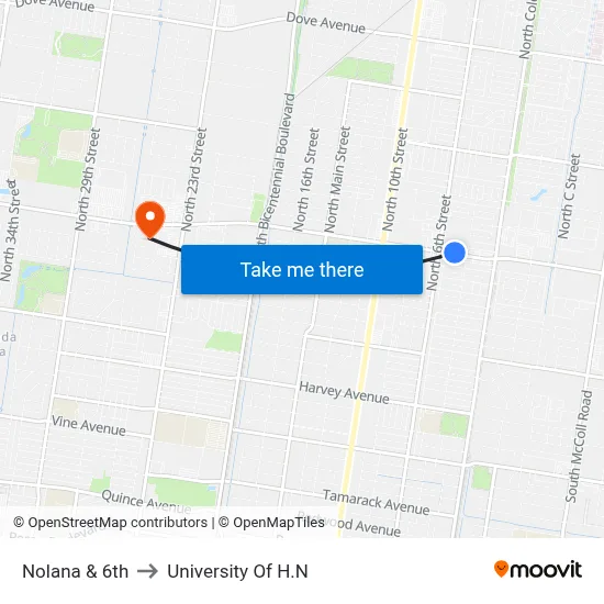 Nolana & 6th to University Of H.N map