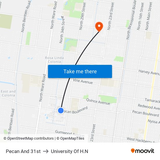 Pecan And 31st to University Of H.N map