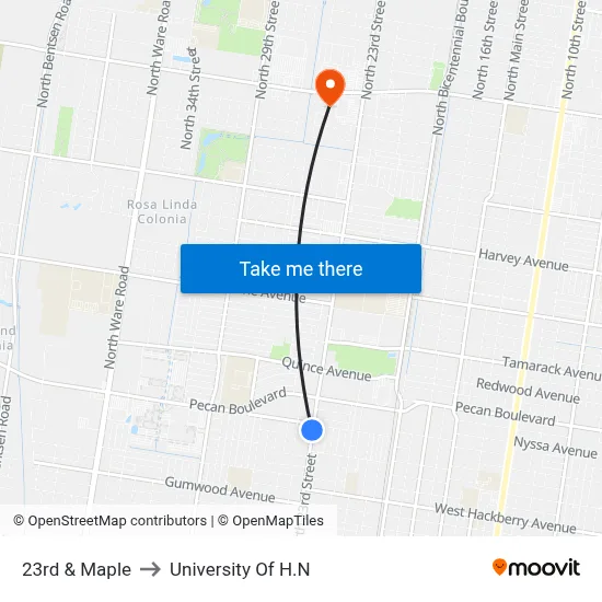 23rd & Maple to University Of H.N map