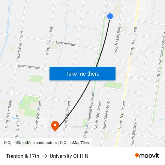 Trenton & 17th to University Of H.N map
