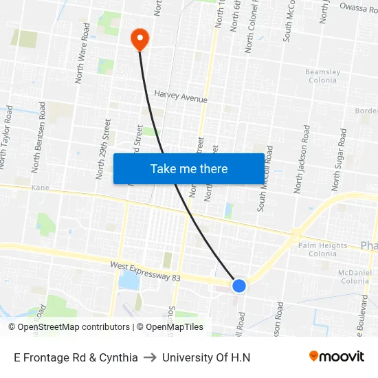 E Frontage Rd & Cynthia to University Of H.N map