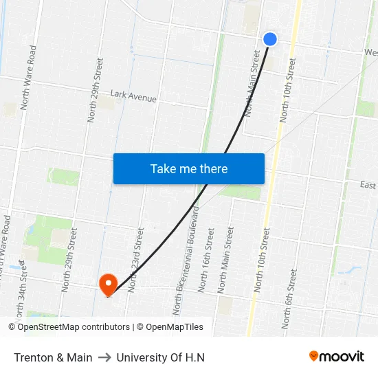 Trenton & Main to University Of H.N map