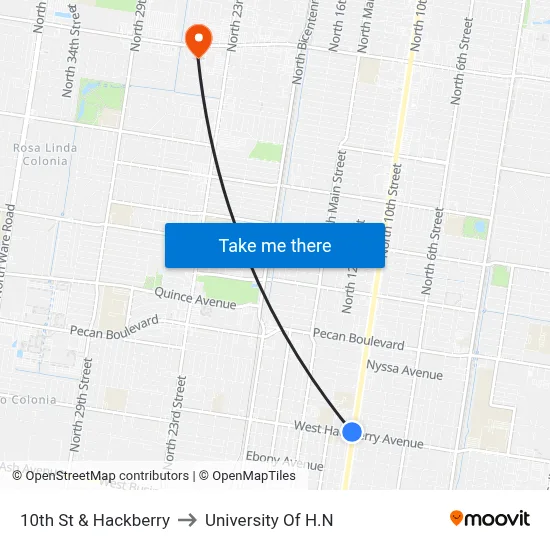 10th St & Hackberry to University Of H.N map