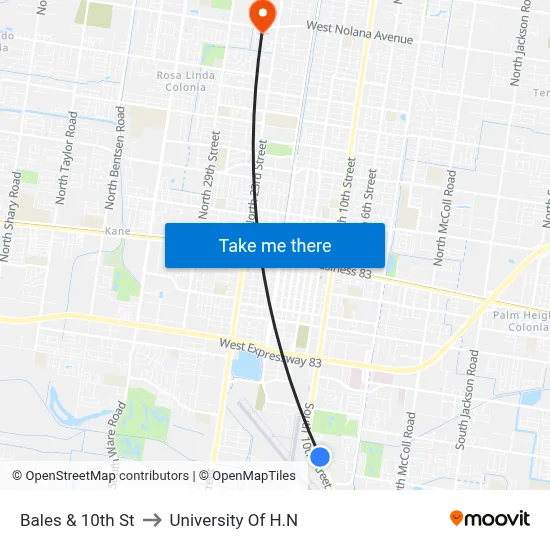 Bales & 10th St to University Of H.N map