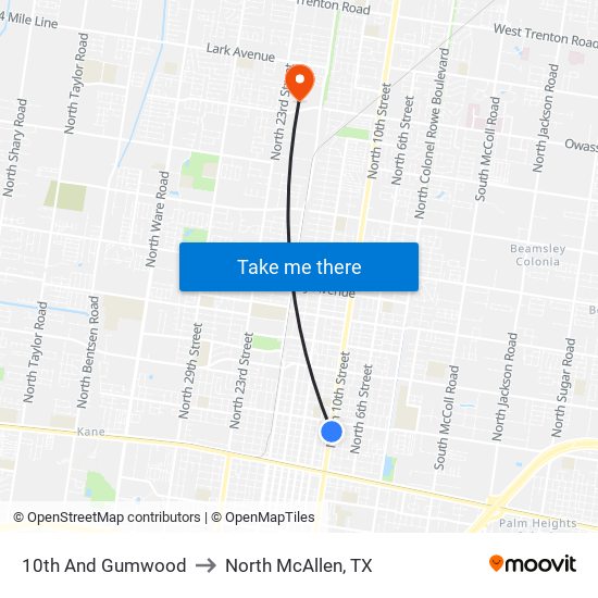 10th And Gumwood to North McAllen, TX map