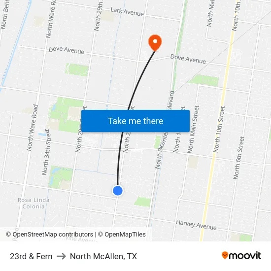 23rd & Fern to North McAllen, TX map