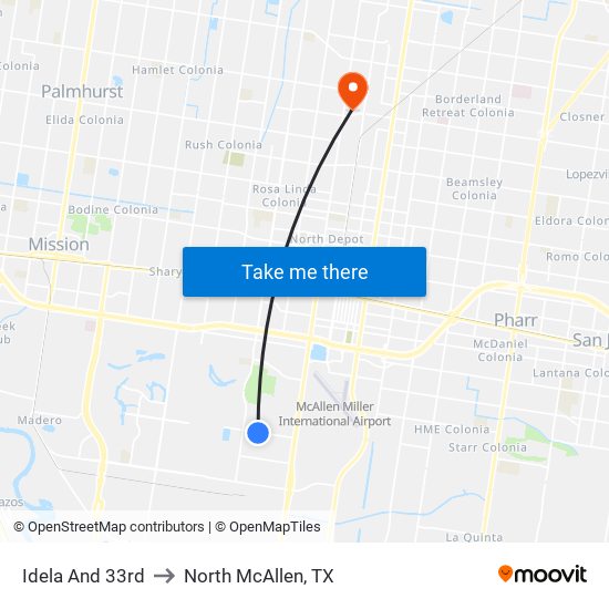 Idela And 33rd to North McAllen, TX map