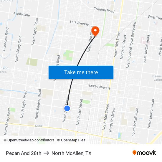 Pecan And 28th to North McAllen, TX map