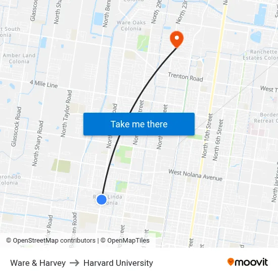 Ware & Harvey to Harvard University map