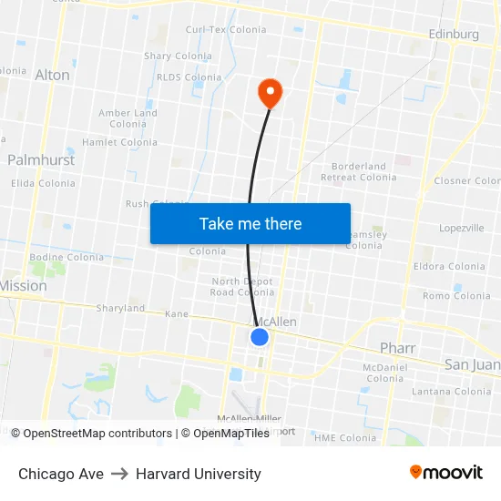Chicago Ave to Harvard University map
