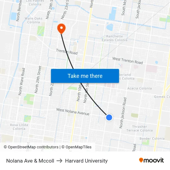 Nolana Ave & Mccoll to Harvard University map