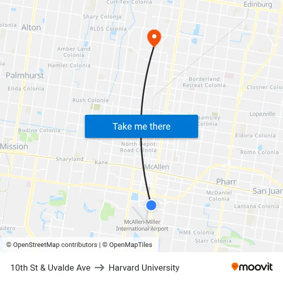 10th St & Uvalde Ave to Harvard University map