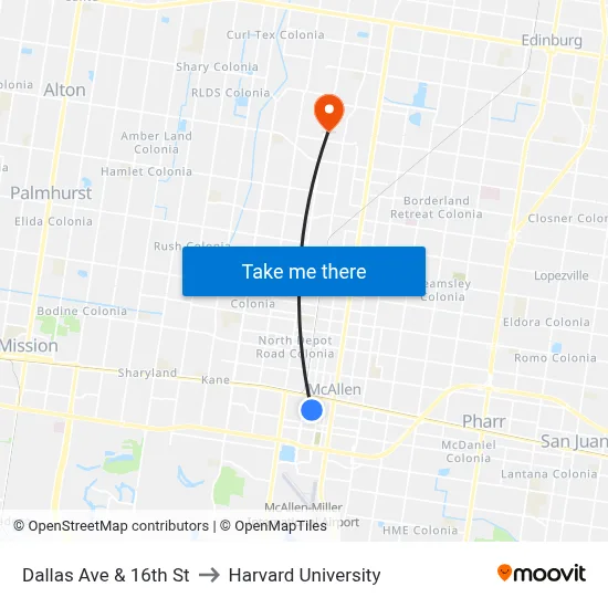 Dallas Ave & 16th St to Harvard University map