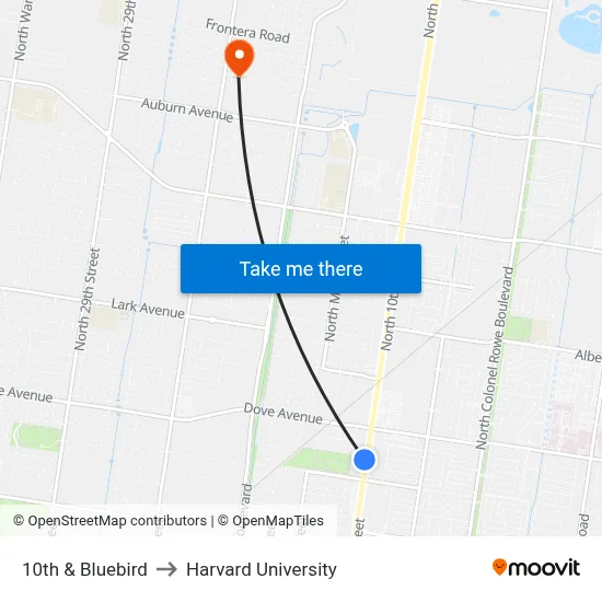 10th & Bluebird to Harvard University map
