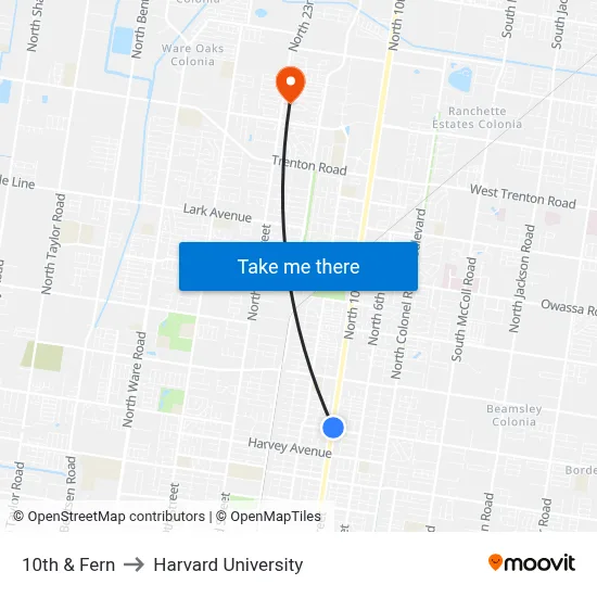 10th & Fern to Harvard University map