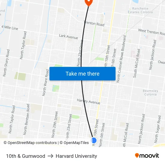 10th & Gumwood to Harvard University map