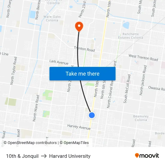 10th & Jonquil to Harvard University map