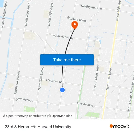 23rd & Heron to Harvard University map