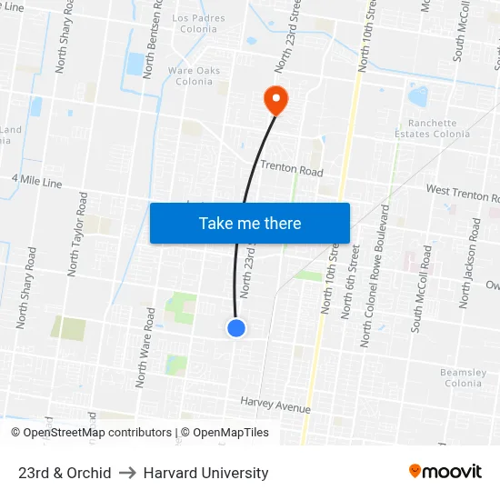 23rd & Orchid to Harvard University map
