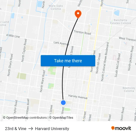 23rd & Vine to Harvard University map