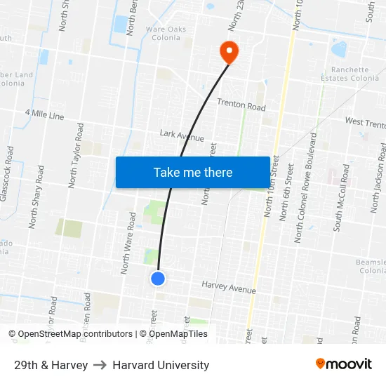 29th & Harvey to Harvard University map